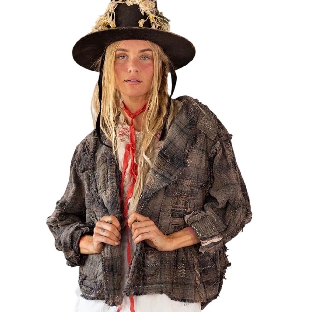 Magnolia Pearl Rooibos Cropped Jacket Distressed Patchwork NWT Raw DIY Grunge